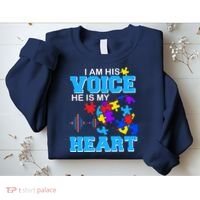 I Am His Voice He Is My Heart Autism Sweatshirt thumb 2