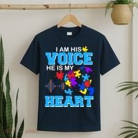 I Am His Voice He Is My Heart Autism T-Shirt thumb 2