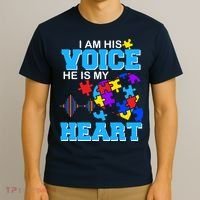 I Am His Voice He Is My Heart Autism T-Shirt thumb 3