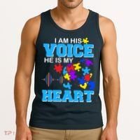 I Am His Voice He Is My Heart Autism Tank Top thumb 3