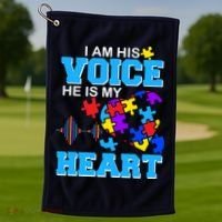 I Am His Voice He Is My Heart Autism Golf Towel thumb 1