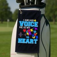 I Am His Voice He Is My Heart Autism Golf Towel thumb 2
