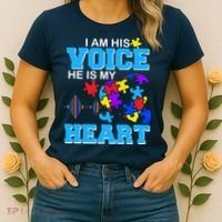 I Am His Voice He Is My Heart Autism Women's T-Shirt thumb 2