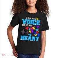 I Am His Voice He Is My Heart Autism Kids T-Shirt thumb 2