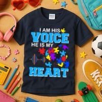 I Am His Voice He Is My Heart Autism Kids T-Shirt thumb 3