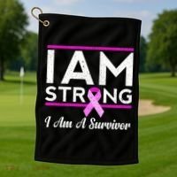 I Am Strong Breast Cancer Survivor Golf Towel thumb 1