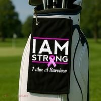 I Am Strong Breast Cancer Survivor Golf Towel thumb 2