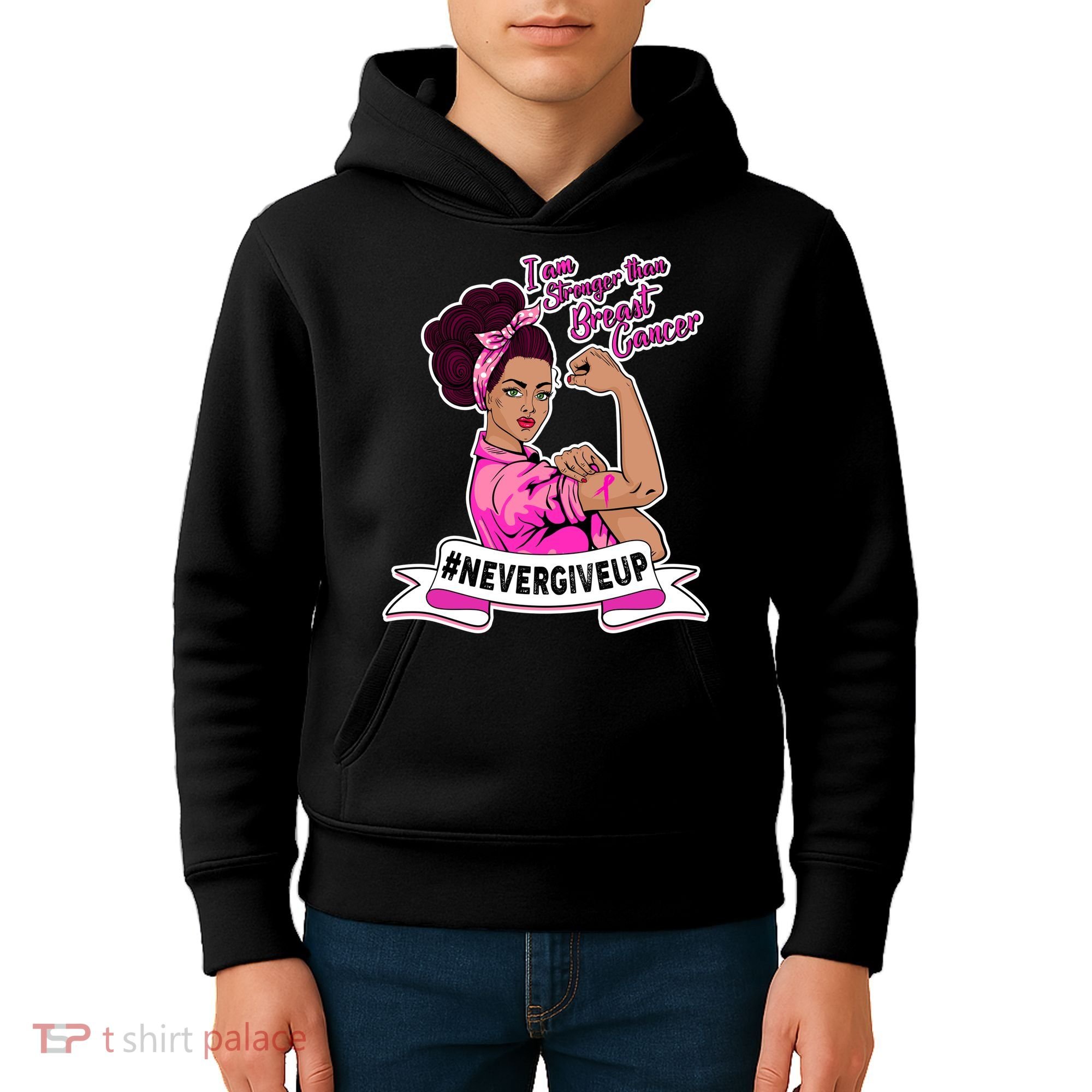 I Am Stronger than Breast Cancer NeverGiveUp Kids Hoodie