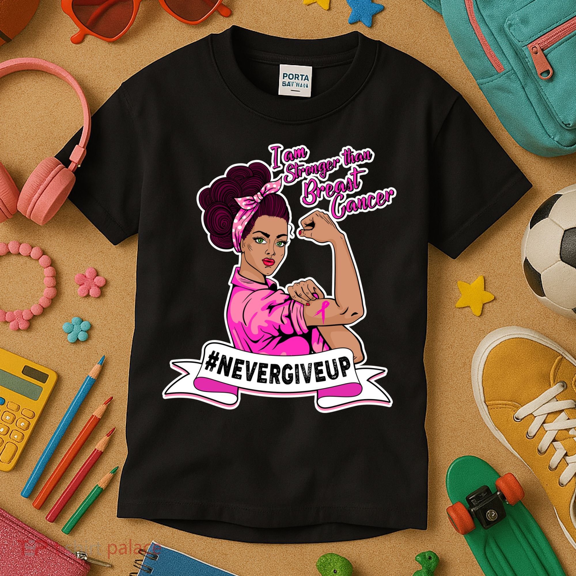 I Am Stronger than Breast Cancer NeverGiveUp Kids T-Shirt
