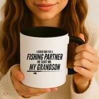 I Ask God For A Fishing Partner He Sent Me My Grandson Coffee Mug thumb 3