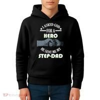 I Asked God For A Hero He Sent Me My Step-Dad Kids Hoodie thumb 4