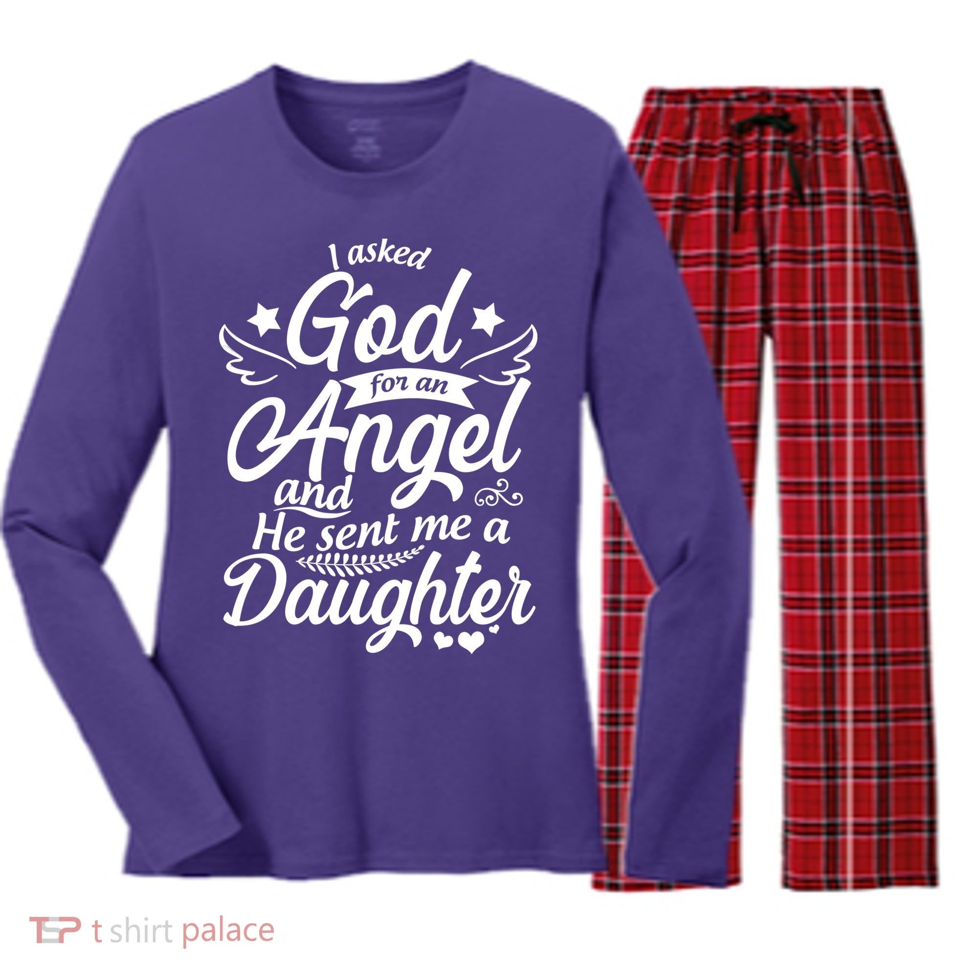 I Asked God For An Angel And He Sent Me A Daughter Women's Long Sleeve Flannel Pajama Set 