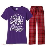 I Asked God For An Angel And He Sent Me A Daughter Women's Flannel Pajama Set thumb 0