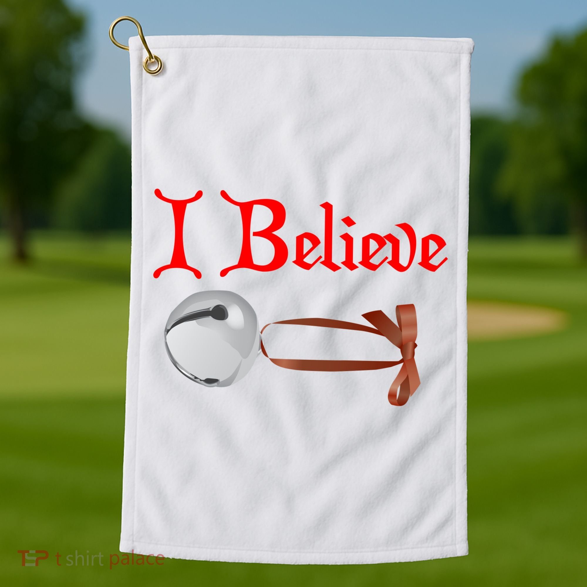 I Believe Christmas Bell Golf Towel