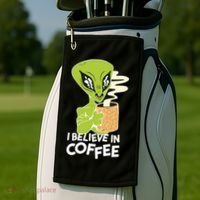 I Believe In Coffee Alien Golf Towel thumb 2