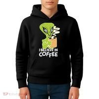 I Believe In Coffee Alien Kids Hoodie thumb 4