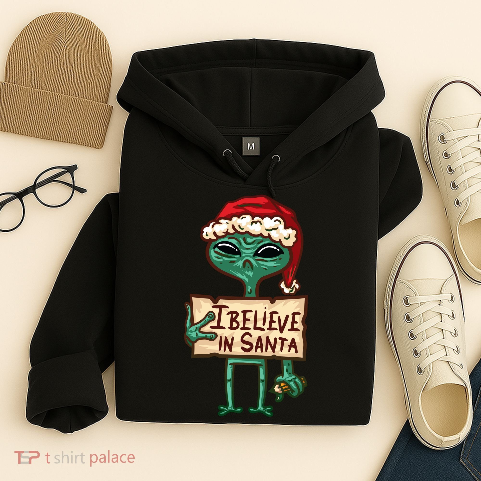 I Believe In Santa Funny Alien Christmas Hoodie