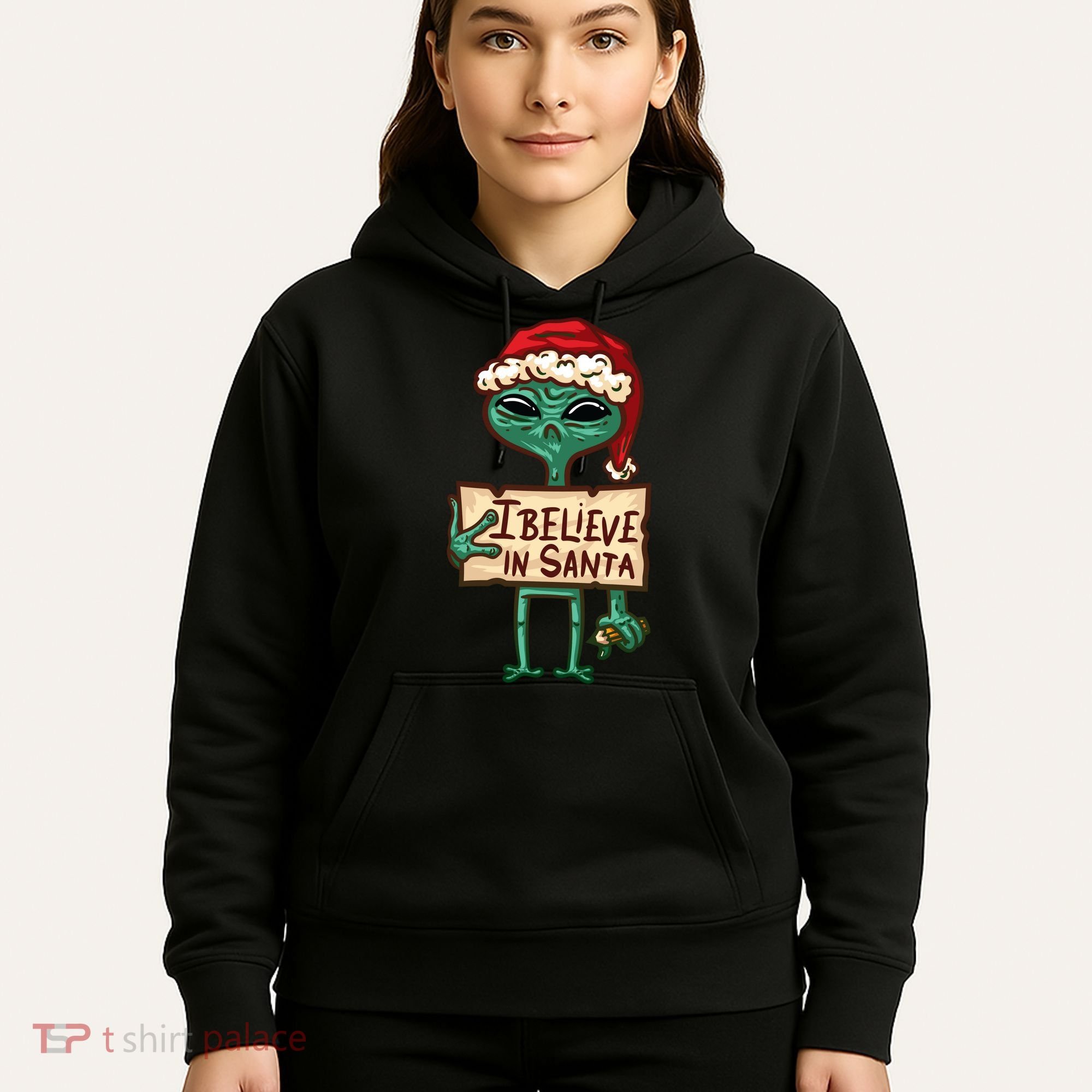 I Believe In Santa Funny Alien Christmas Hoodie