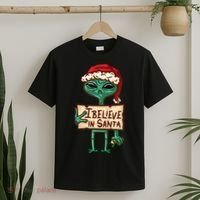 I Believe In Santa Funny Alien Christmas T-Shirt thumb 2