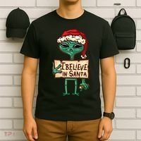 I Believe In Santa Funny Alien Christmas T-Shirt thumb 6