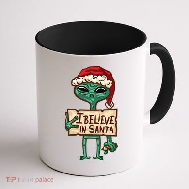 I Believe In Santa Funny Alien Christmas Coffee Mug back