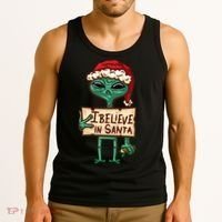 I Believe In Santa Funny Alien Christmas Tank Top thumb 3