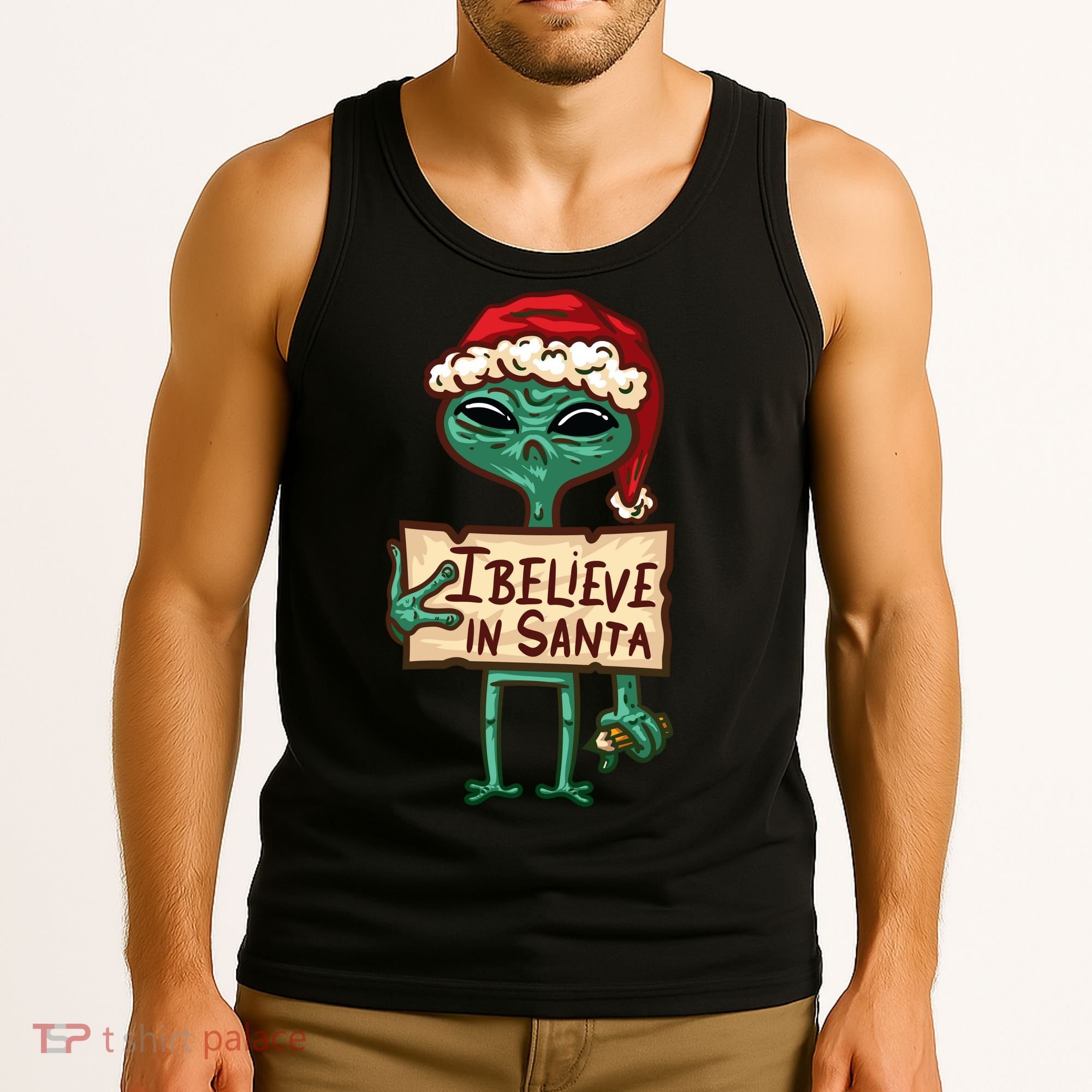I Believe In Santa Funny Alien Christmas Tank Top