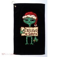 I Believe In Santa Funny Alien Christmas Golf Towel thumb 0
