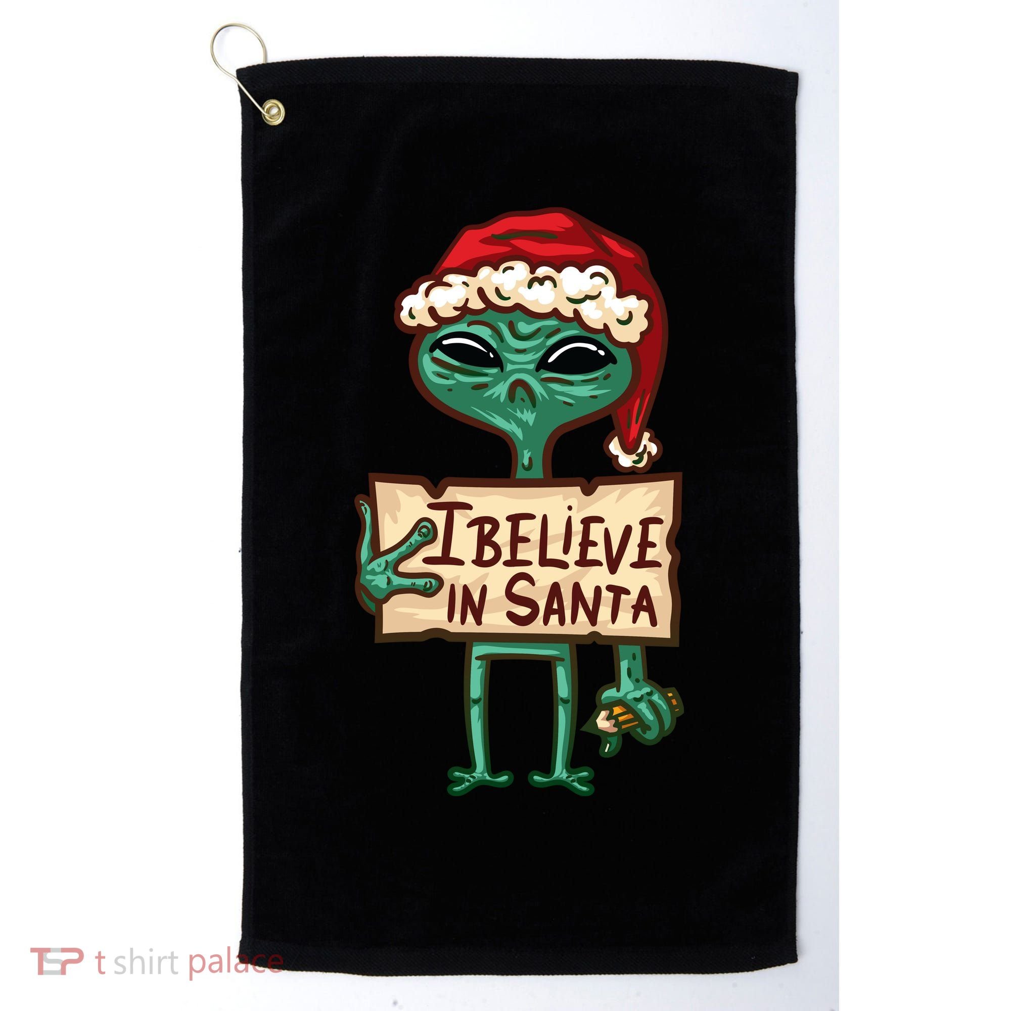 I Believe In Santa Funny Alien Christmas Golf Towel