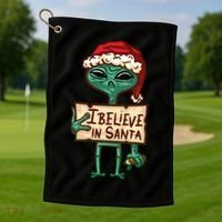 I Believe In Santa Funny Alien Christmas Golf Towel thumb 1