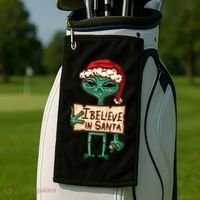 I Believe In Santa Funny Alien Christmas Golf Towel thumb 2
