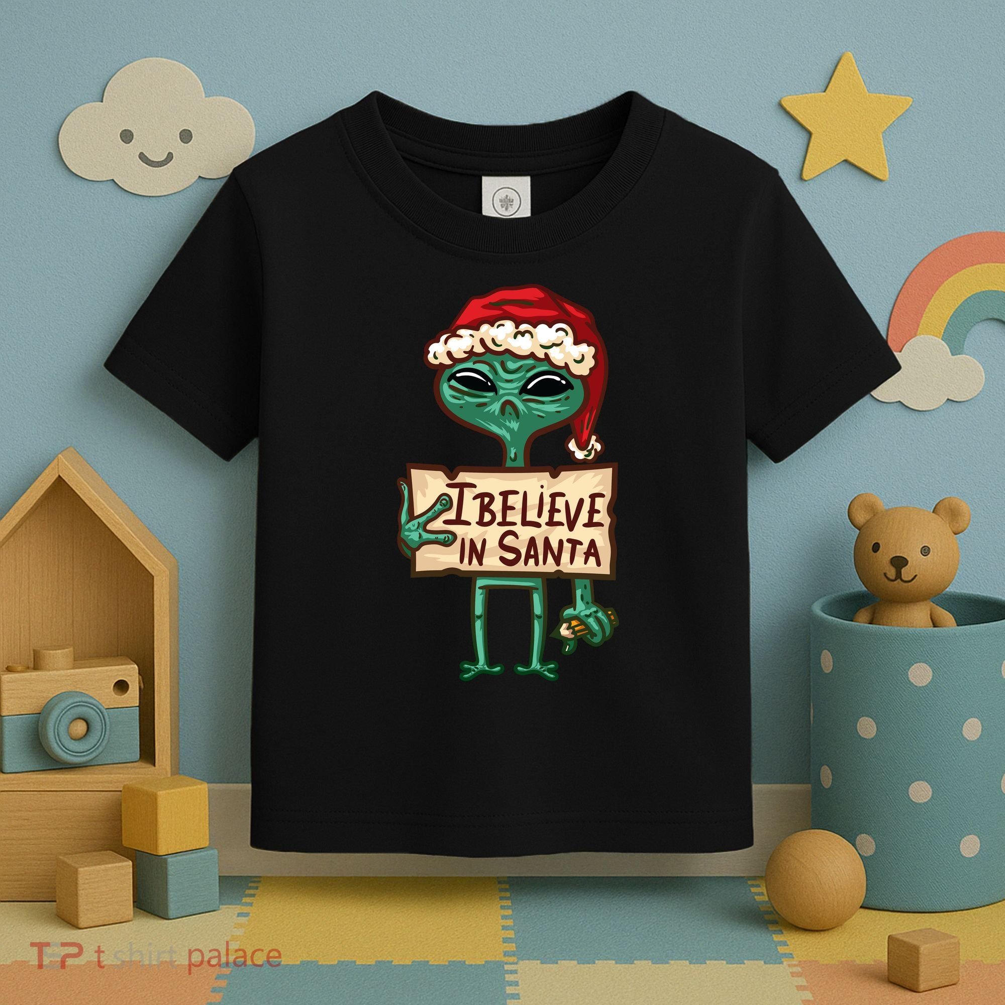 I Believe In Santa Funny Alien Christmas Toddler T-Shirt