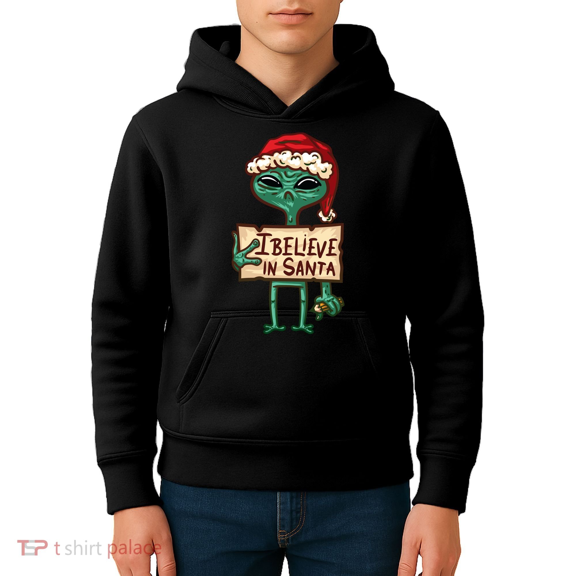 I Believe In Santa Funny Alien Christmas Kids Hoodie