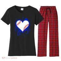 I Bleed Blue Baseball Heart Women's Flannel Pajama Set thumb 0