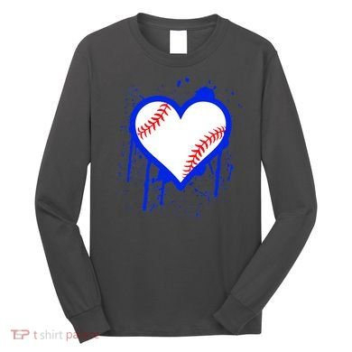 I Bleed Blue Baseball Heart Long Sleeve Shirt