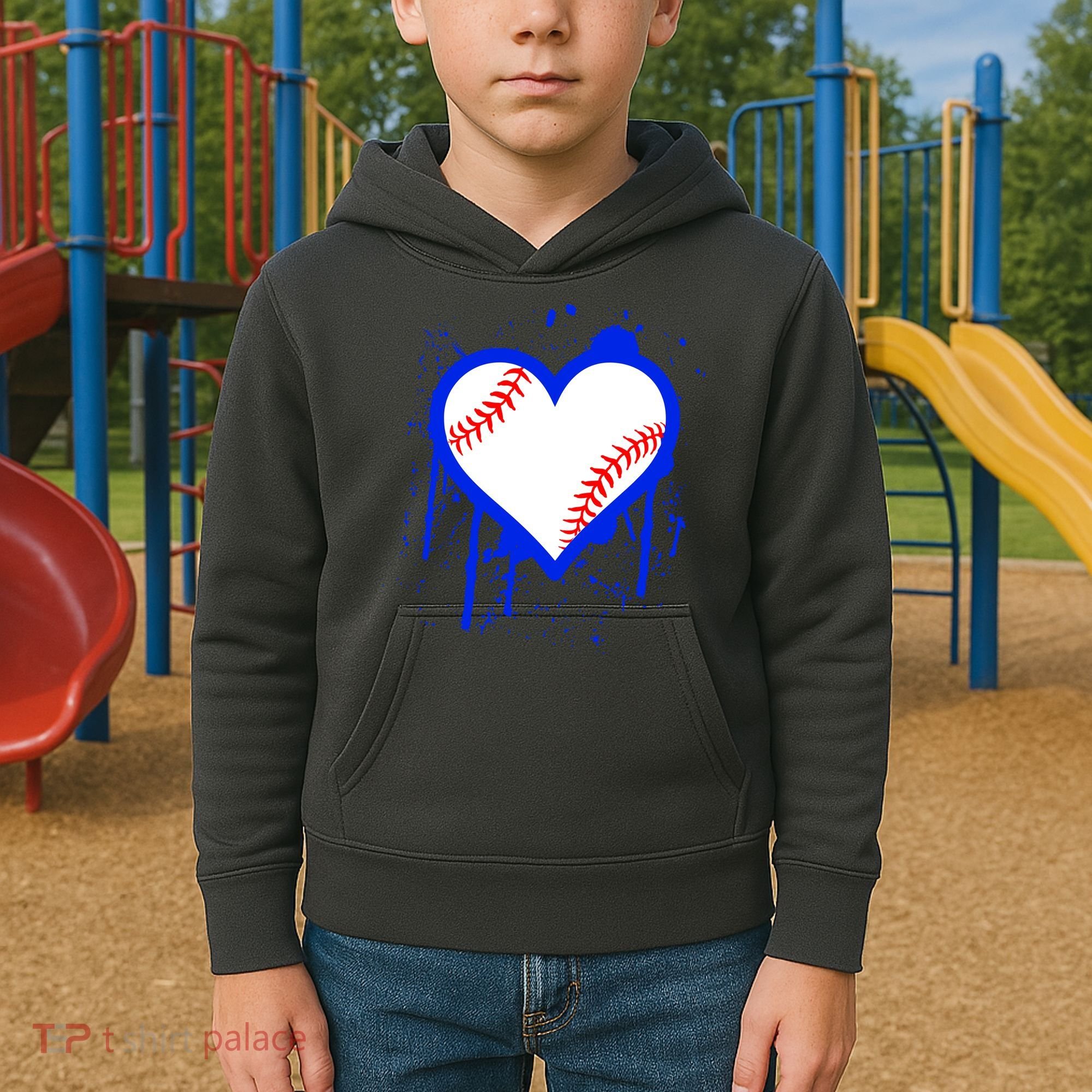 I Bleed Blue Baseball Heart Kids Hoodie