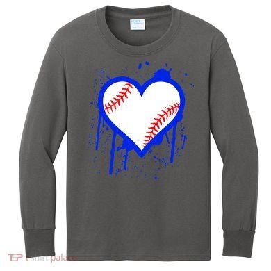 I Bleed Blue Baseball Heart Kids Long Sleeve Shirt