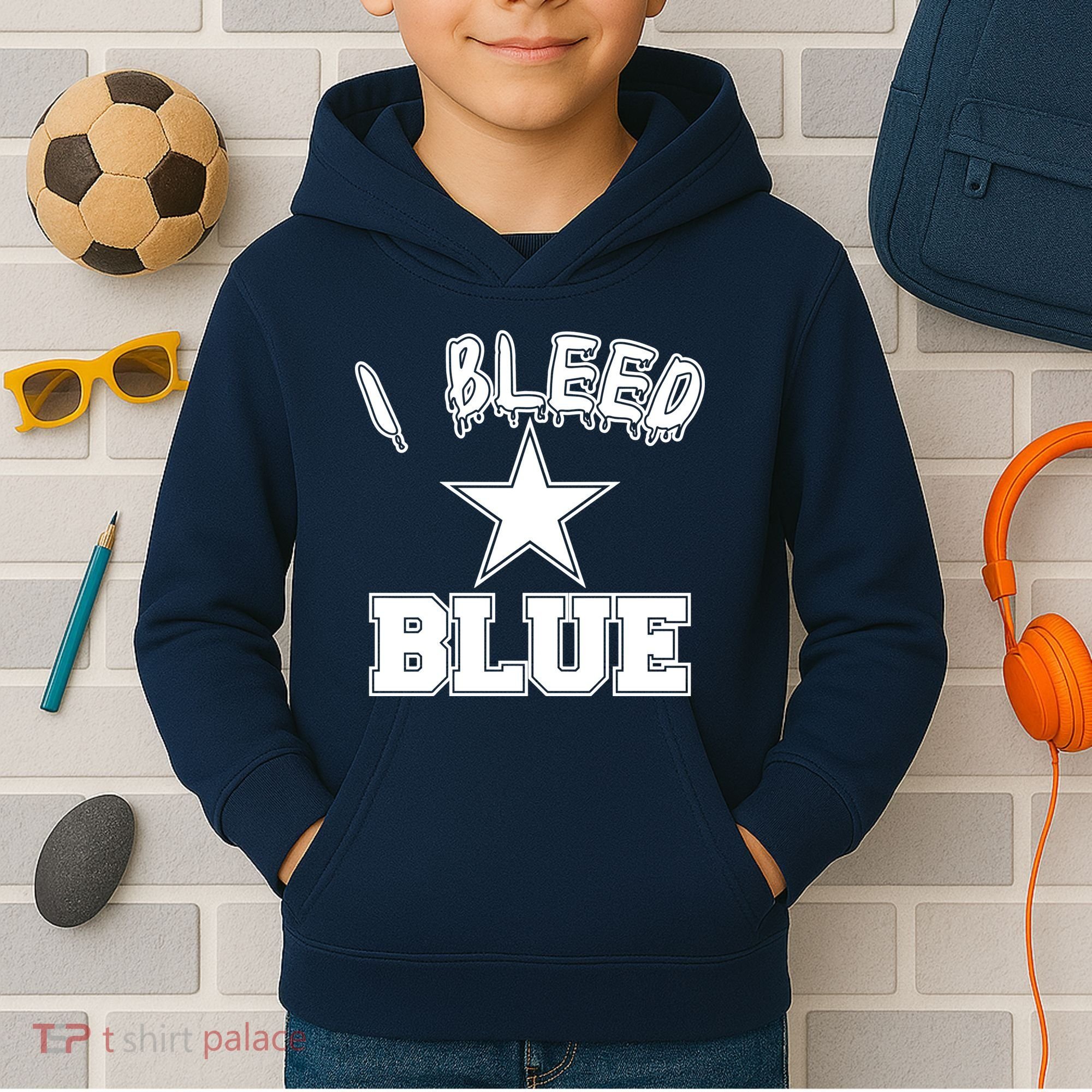 I Bleed Blue Dallas, Texas Fan Pride Kids Hoodie