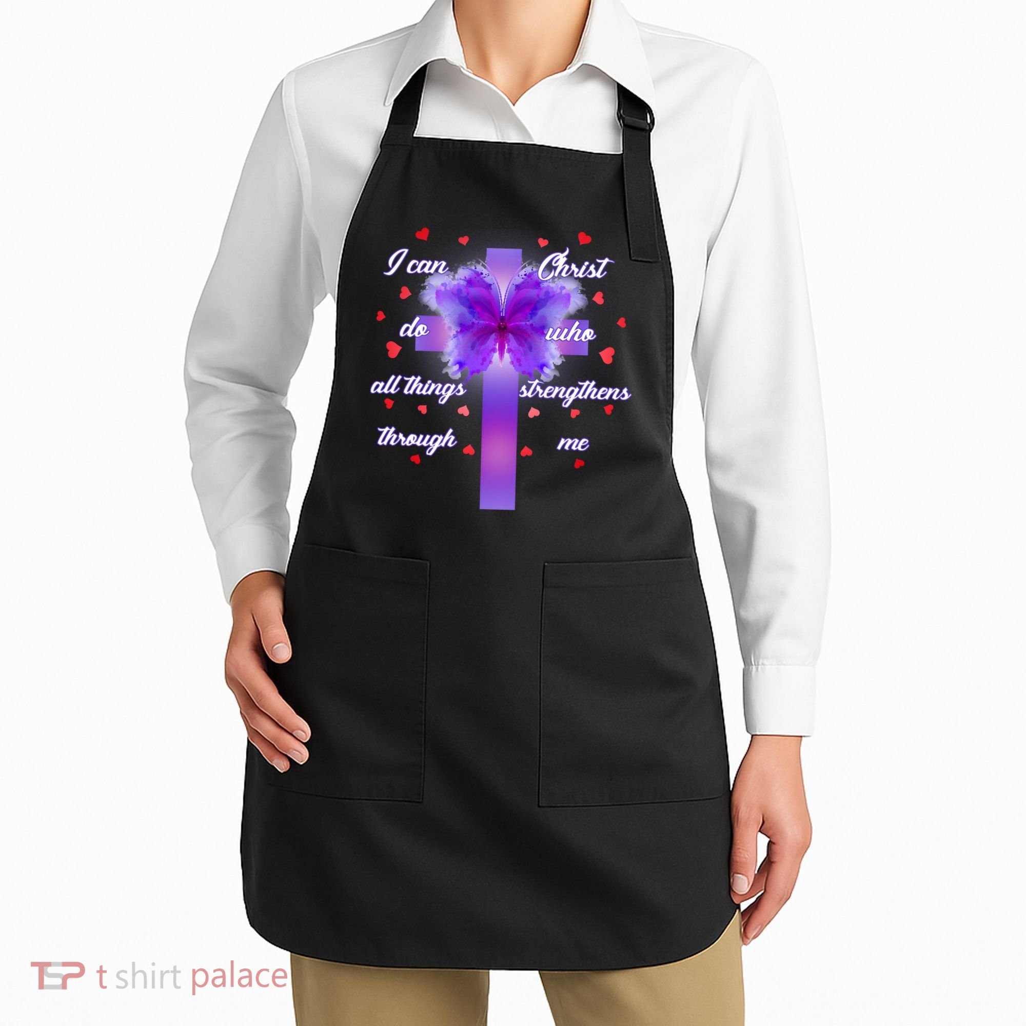 I Can Do All Things Through Christ Butterfly Cross Apron