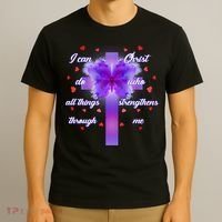 I Can Do All Things Through Christ Butterfly Cross T-Shirt thumb 3