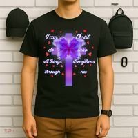 I Can Do All Things Through Christ Butterfly Cross T-Shirt thumb 6