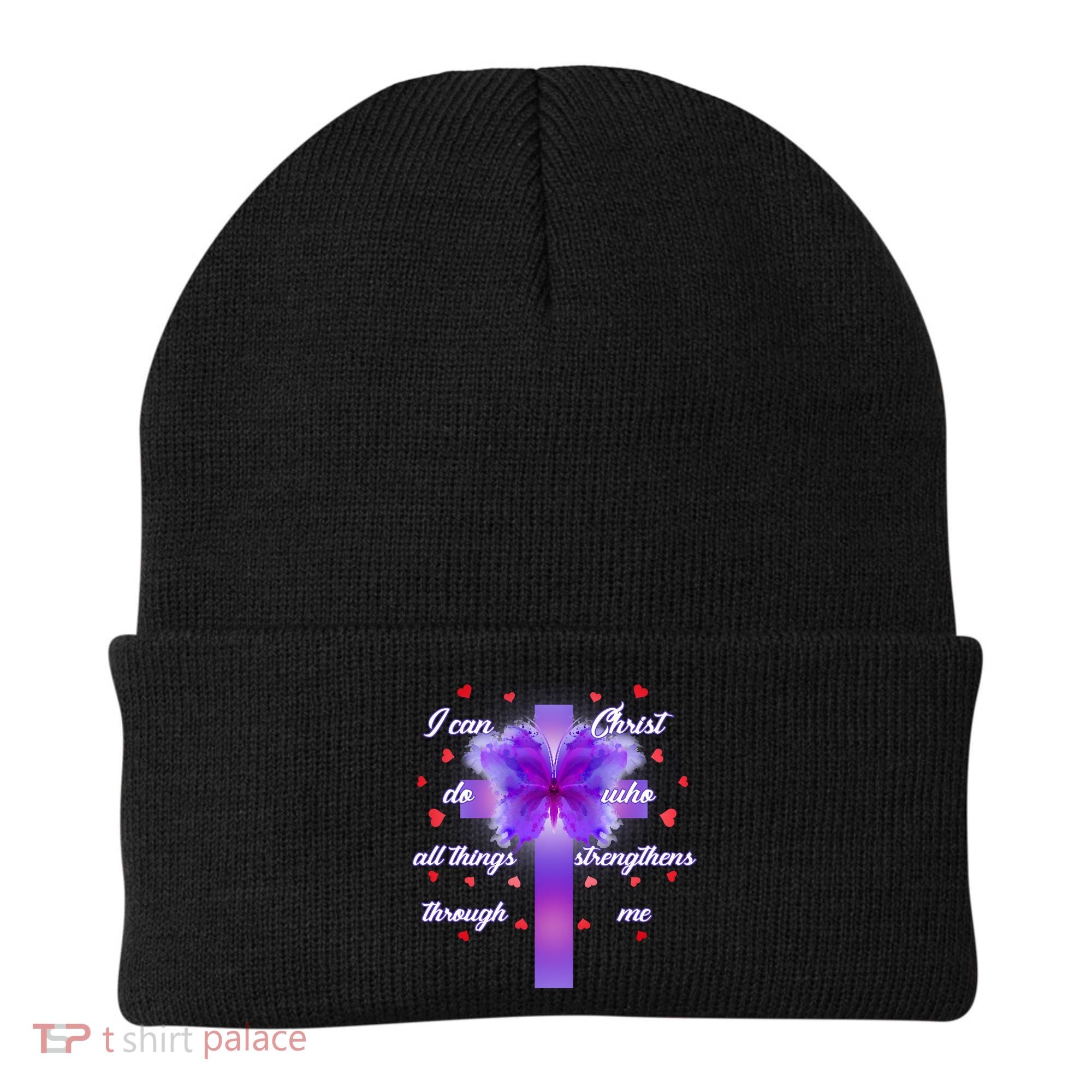 I Can Do All Things Through Christ Butterfly Cross Beanie