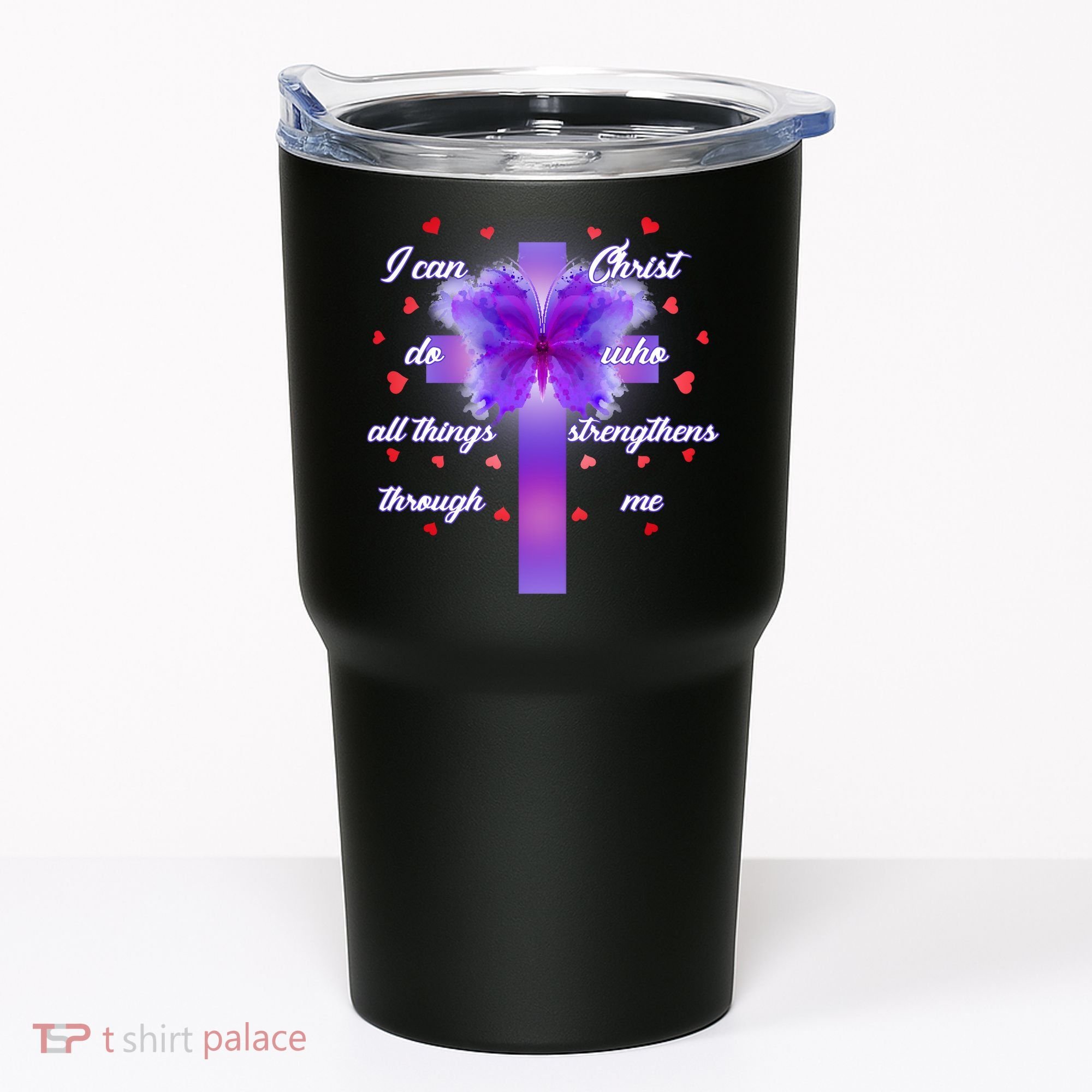 I Can Do All Things Through Christ Butterfly Cross Tumbler