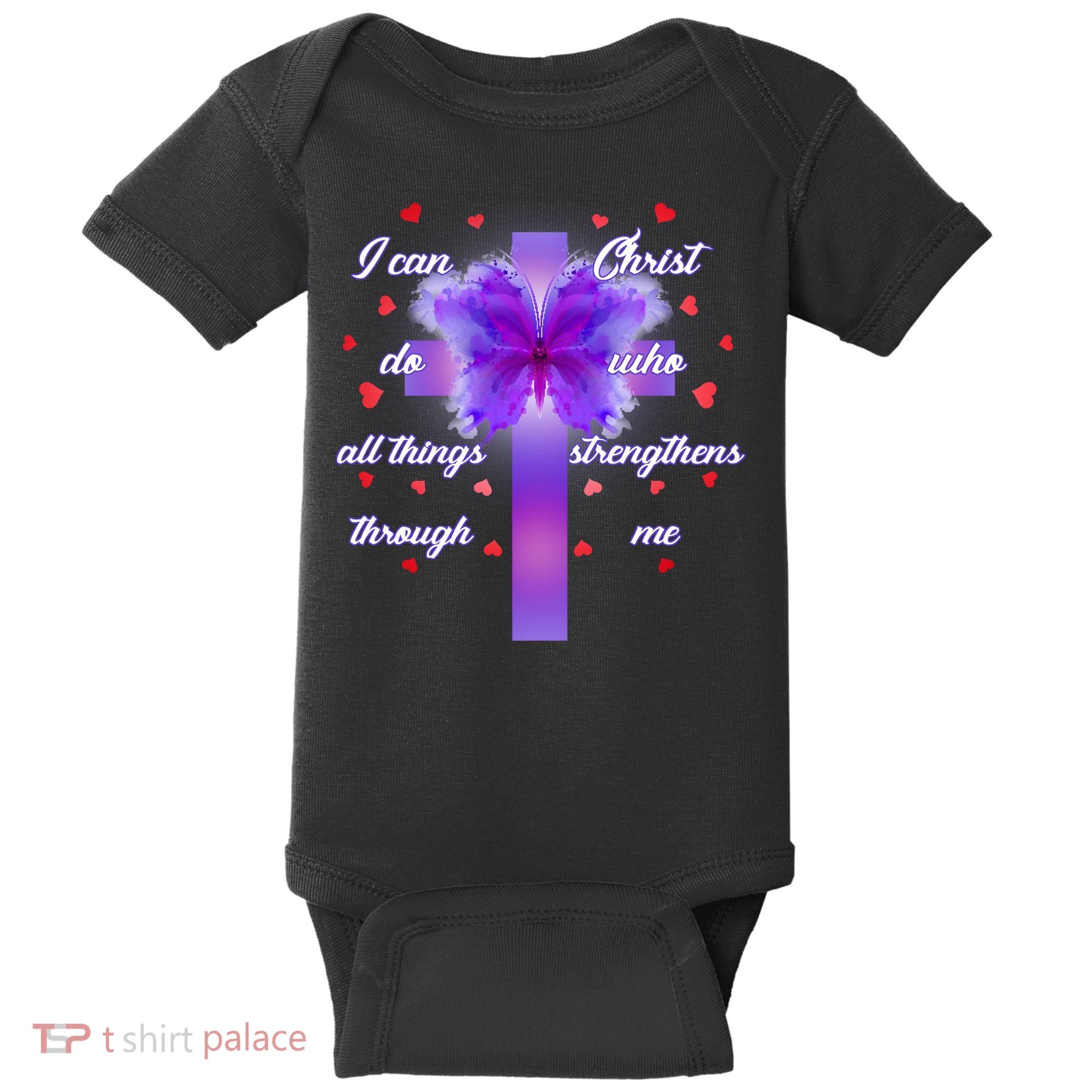 I Can Do All Things Through Christ Butterfly Cross Baby Bodysuit