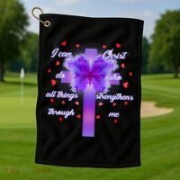 I Can Do All Things Through Christ Butterfly Cross Golf Towel thumb 1