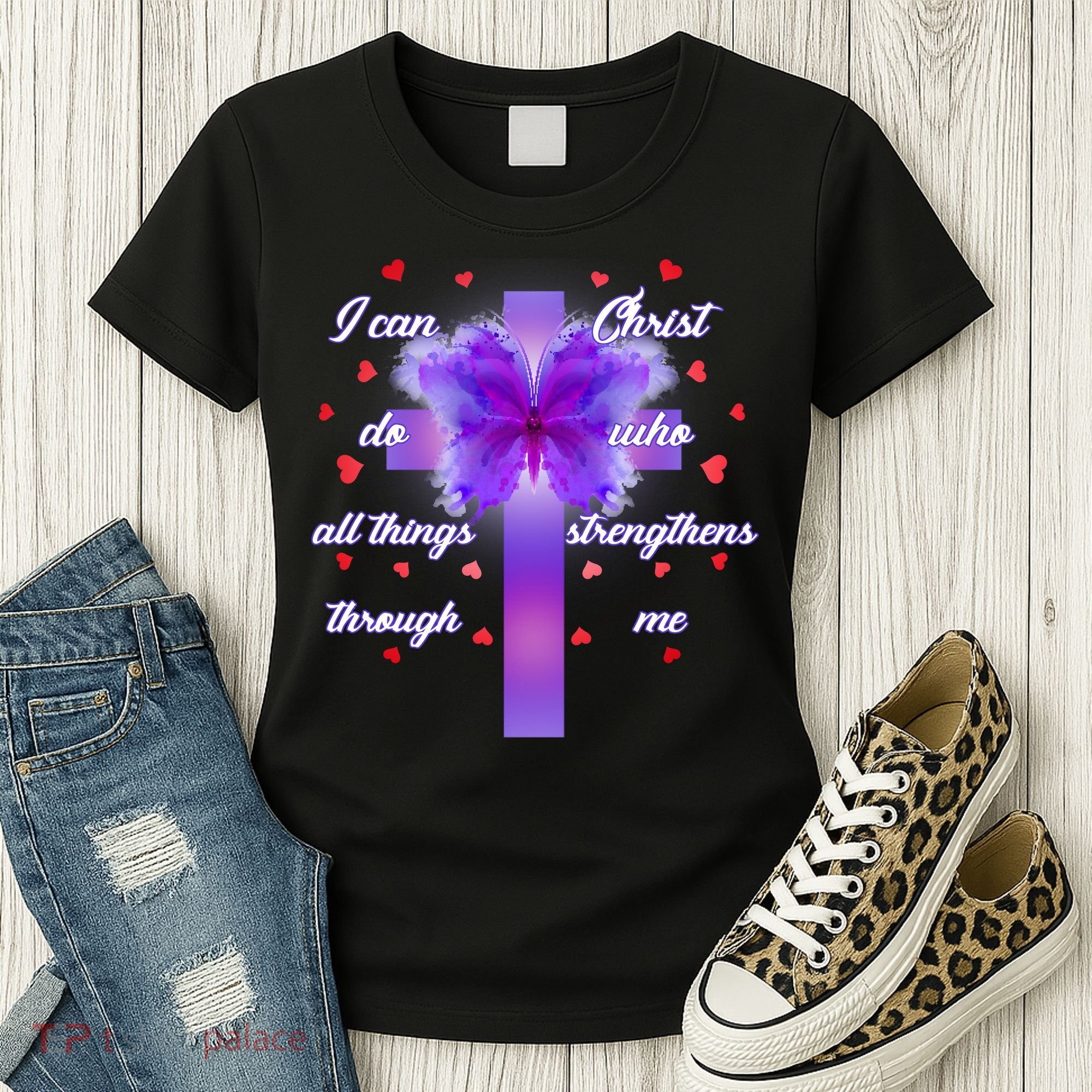 I Can Do All Things Through Christ Butterfly Cross Women's T-Shirt