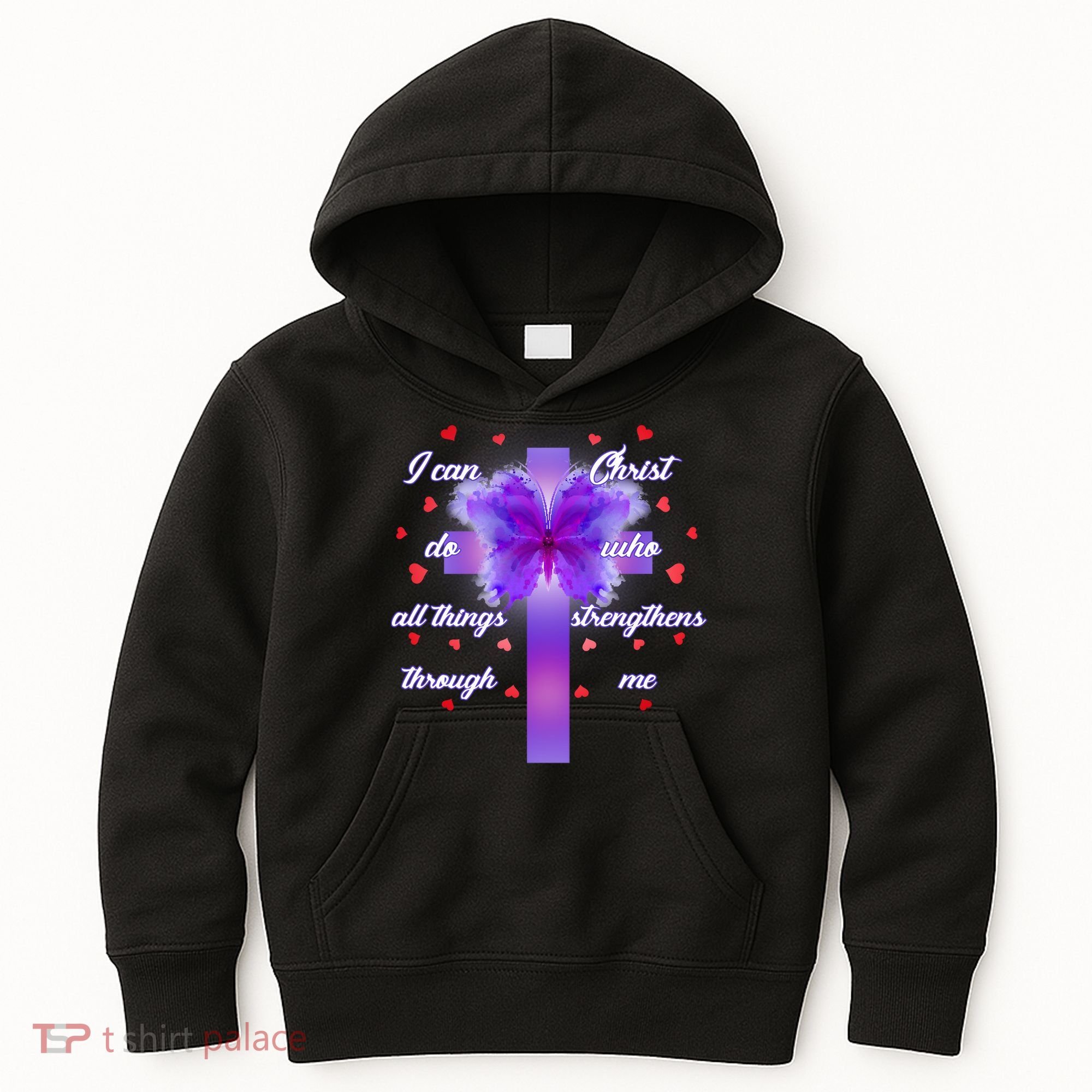 I Can Do All Things Through Christ Butterfly Cross Kids Hoodie