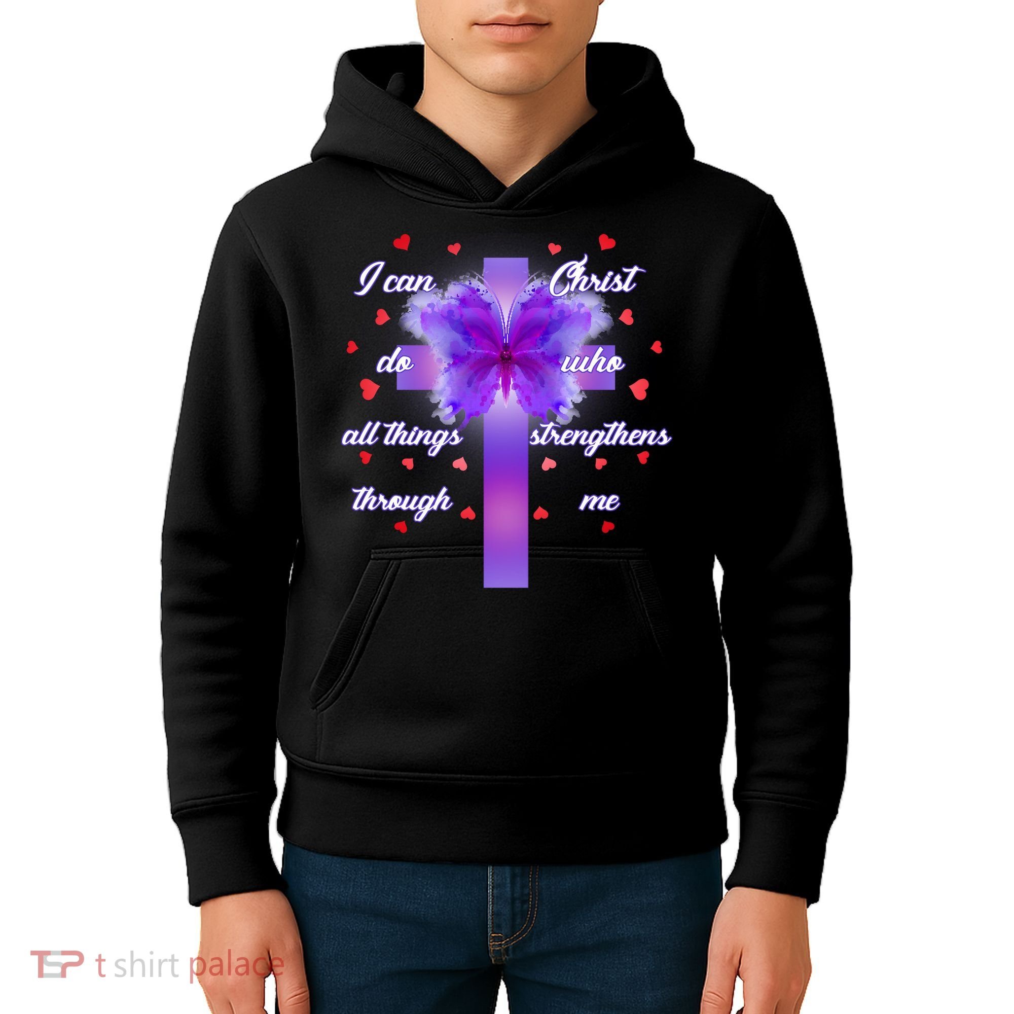 I Can Do All Things Through Christ Butterfly Cross Kids Hoodie