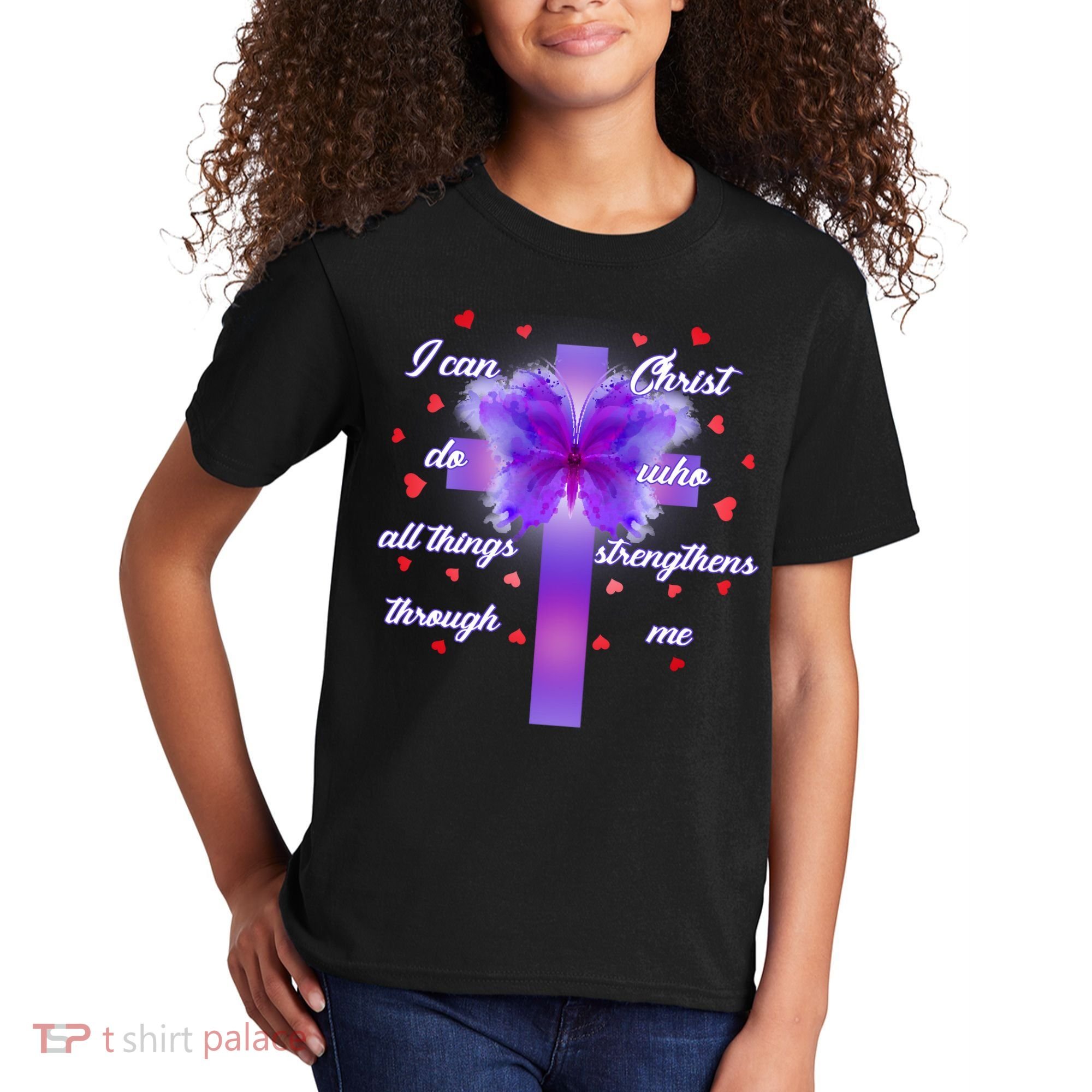 I Can Do All Things Through Christ Butterfly Cross Kids T-Shirt