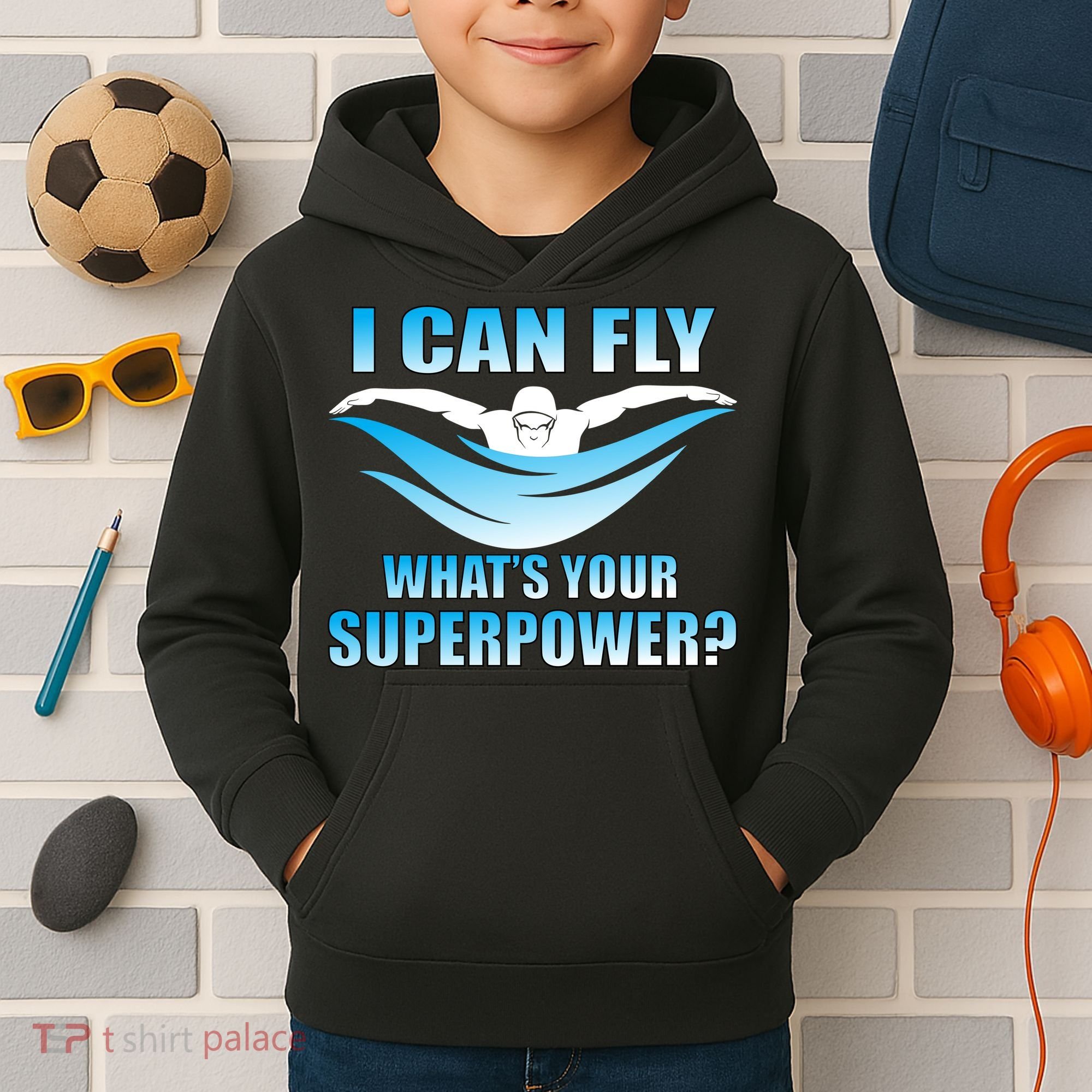 I Can Fly What's Your Superpower Swimming Kids Hoodie